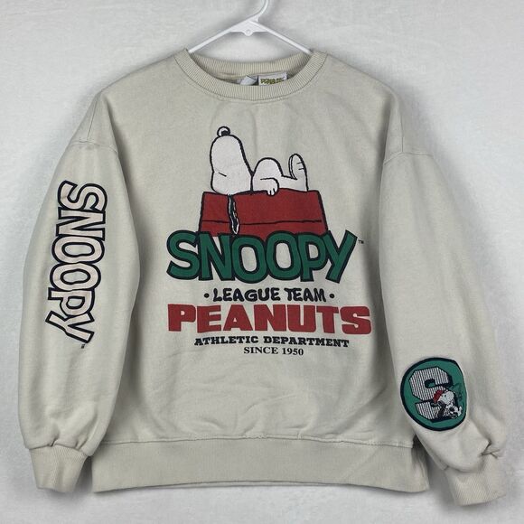 Zara Snoopy Peanuts Graphic Sweater Size 13-14 Beige Sweatshirt Pullover Casual - Picture 1 of 12